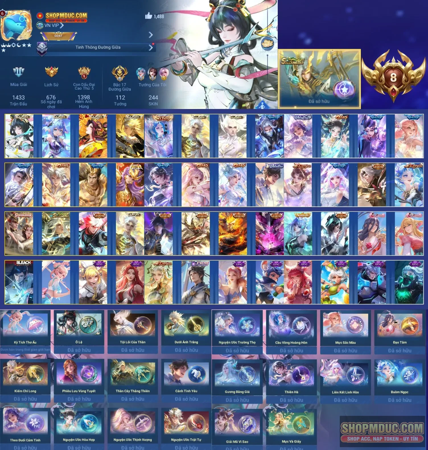 6 sô song, 1 mythic, 244 skin